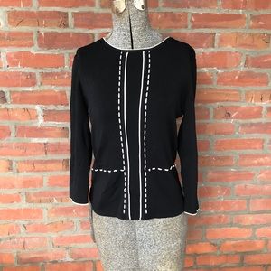 Papell Studio Sweater Black with Cream Trim
